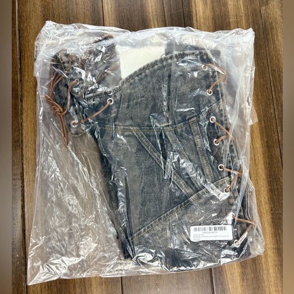 NWT PLT Shape Brown Denim Lace-Up Front Corset Top Strapless y2k grunge Fitted - Picture 6 of 8